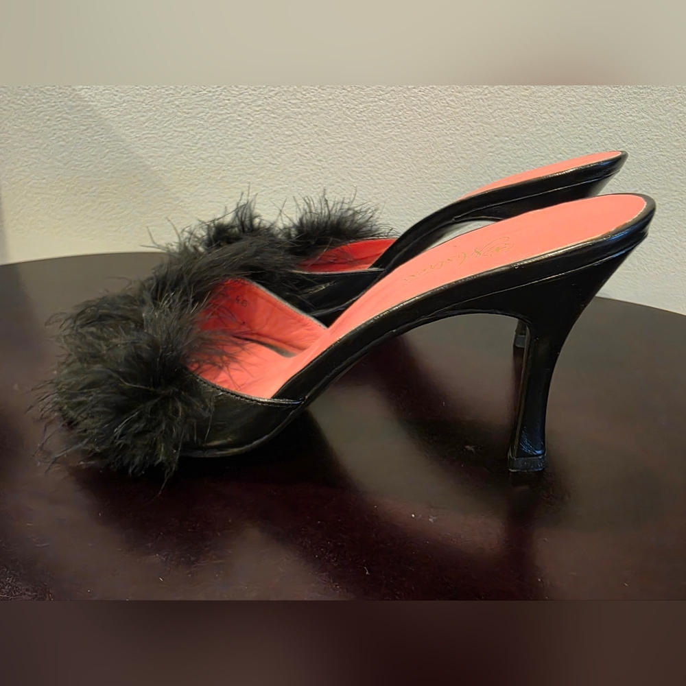 SALE Black Mules With Feather Accent - Picture 5 of 10